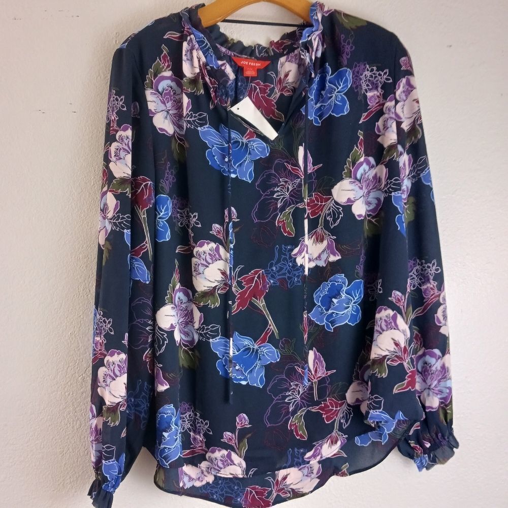 Joe Fresh long sleeve floral print blouse size L
